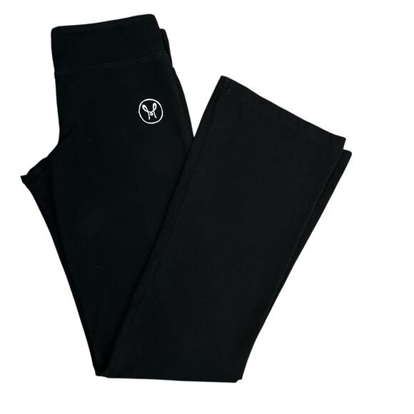 Mango & Mint Black Leggings Womens Size M Cotton Blend Flare Leg Stretch Yoga - Picture 1 of 9